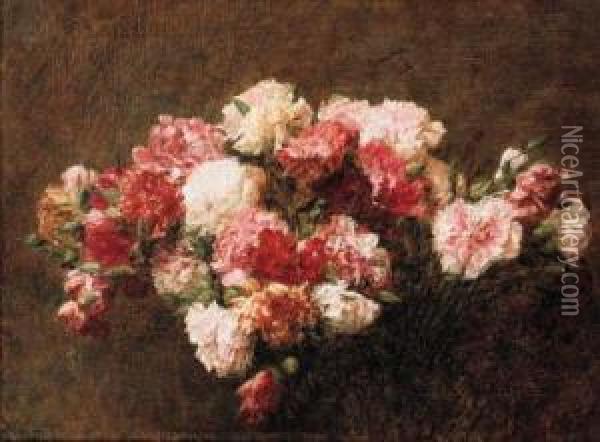 Red, Pink, White And Yellow Chrysanthemums Oil Painting - Victoria Dubourg Fantin-Latour