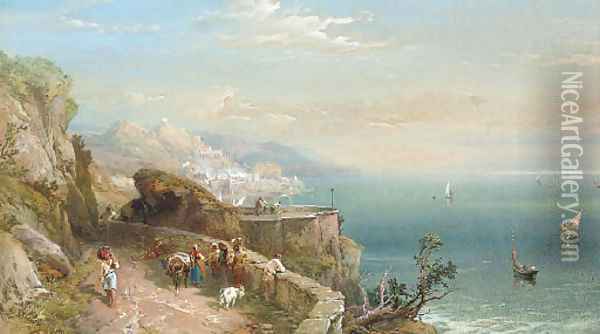 The Amalfi coast Oil Painting - Thomas Miles Richardson, Jnr.