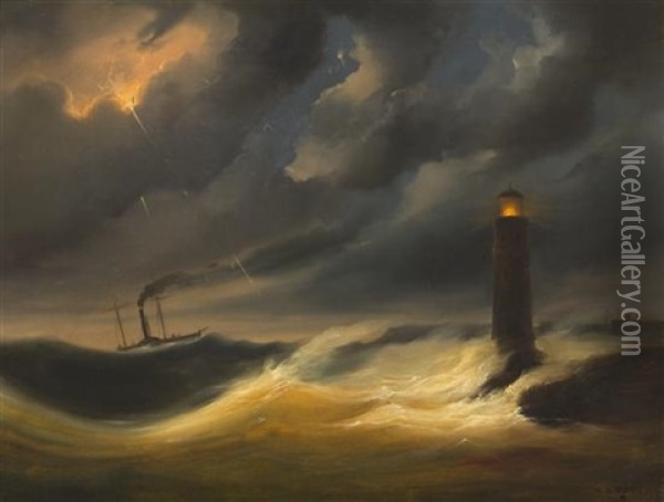 Rough Seas Oil Painting - Josef Karl Berthold Puettner