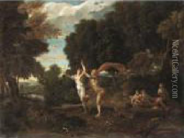 Apollo And Daphne Oil Painting - Nicolas Poussin