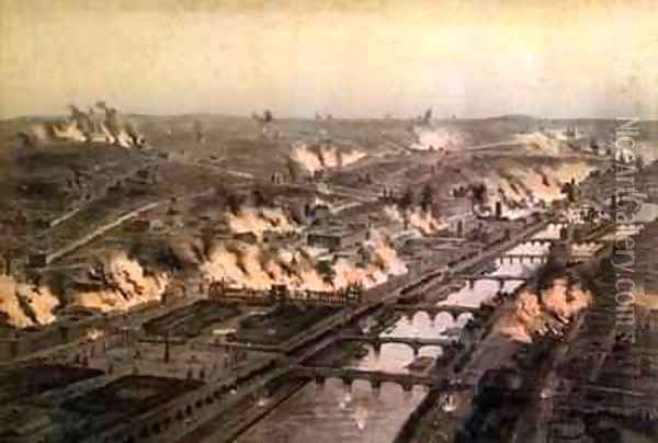 Panorama of the Fires in Paris during the Commune Oil Painting - E. Daroy