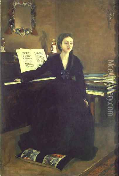 Madame Camus at the Piano Oil Painting - Edgar Degas