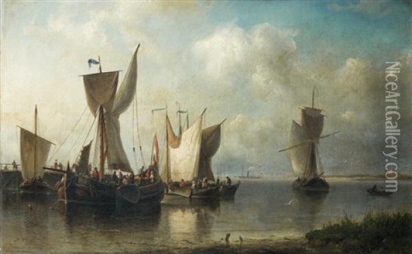 Bateaux En Mer Oil Painting - Nicolaas Riegen