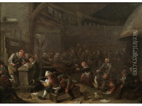 Peasants Drinking And Brawling In A Tavern Oil Painting - Egbert van Heemskerck the Younger