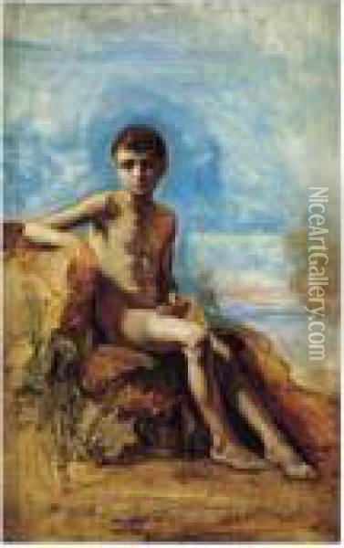 Jeune Homme Nu Au Bord De L'eau Oil Painting - Camille-Joseph-Etienne Roqueplan