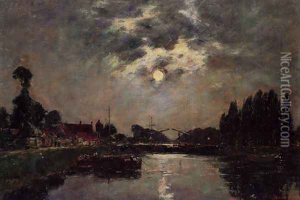 Saint-Valery-sur-Somme, Moonrise over the Canal Oil Painting - Eugene Boudin