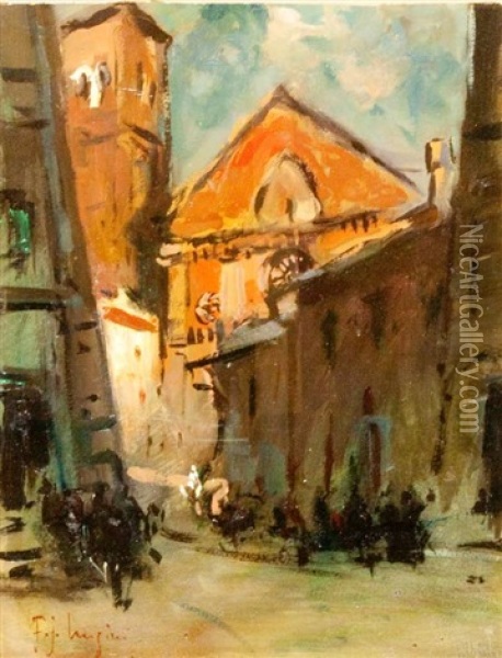 Veduta Del Duomo Di Padova Oil Painting - Ferdinand-Jean Luigini