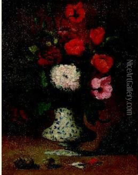 Vase De Fleurs Oil Painting - Germain Theodure Clement Ribot