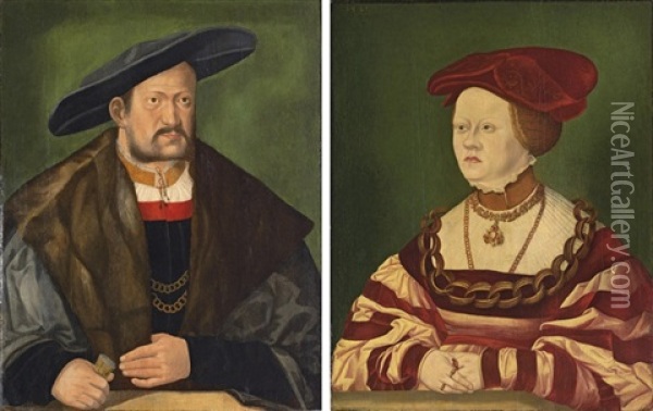 Portrait Of A Gentleman (+ Portrait Of A Lady; Pair) Oil Painting - Hans Schoepfer