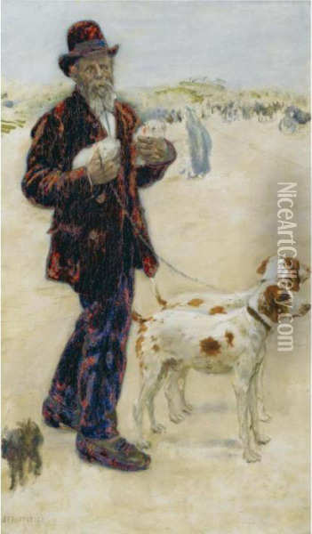 Man Walking Dogs Oil Painting - Jean-Francois Raffaelli