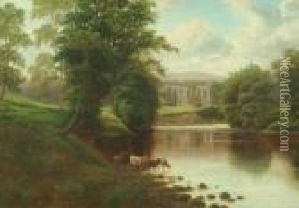 Bolton Abbey From The Wharfe Oil Painting - William Mellor