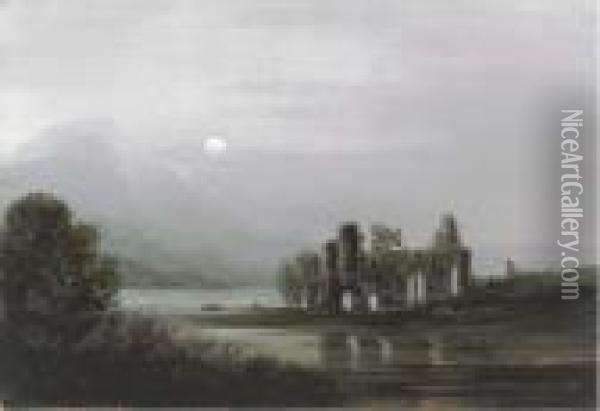 Moonlight, Ross Abbey; And Morning Loch Lomond Oil Painting - John H. Wilson