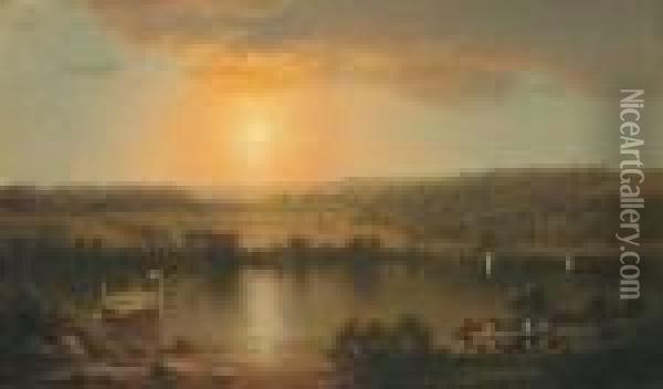 Activities On The Hudson River Oil Painting - Lemuel Maynard Wiles