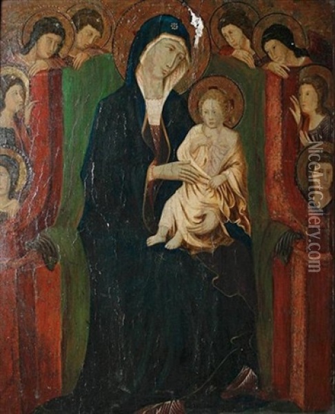 Madonna And Child Enthroned And Surrounded By Angels Oil Painting -  Duccio di Buoninsegna