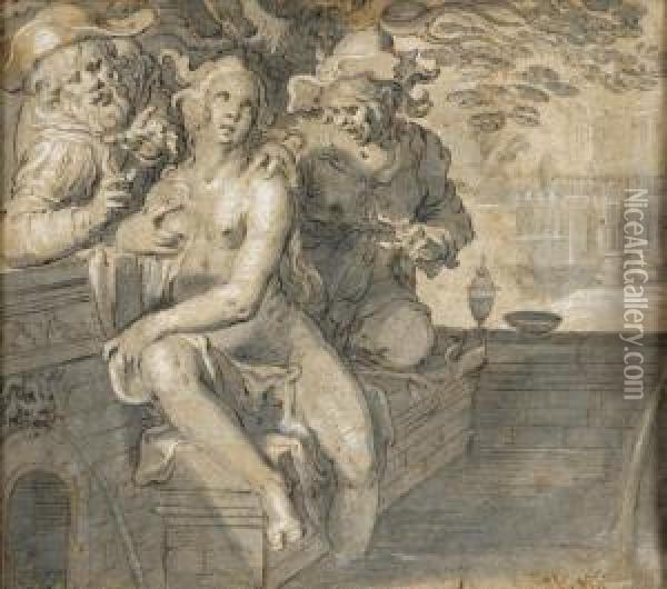 Susanna And The Elders Oil Painting - Joachim Wtewael (Uytewael)