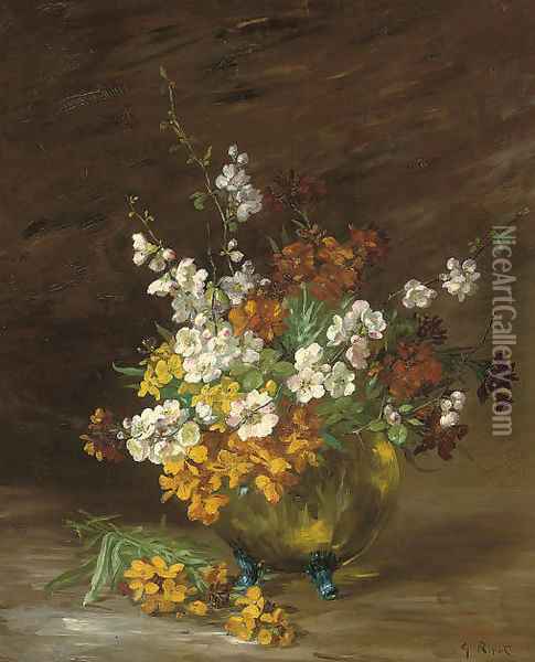 Summer blooms in a jardiniere Oil Painting - Theodule Augustine Ribot