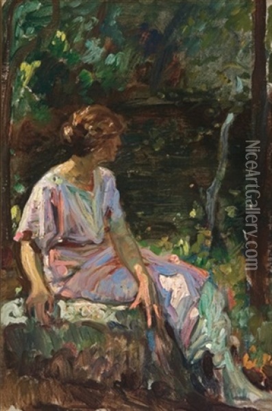 Woman In The Garden Oil Painting - Sigismund Ivanowski
