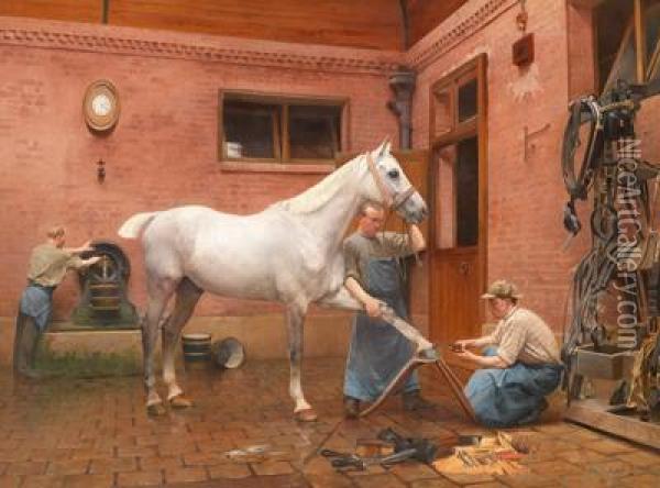 Hufpflegeim Stall Oil Painting - Emile Meyer