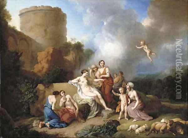 A classical landscape with Venus and Cupid, and attendant nymphs Oil Painting - Christian Wilhelm Ernst Dietrich