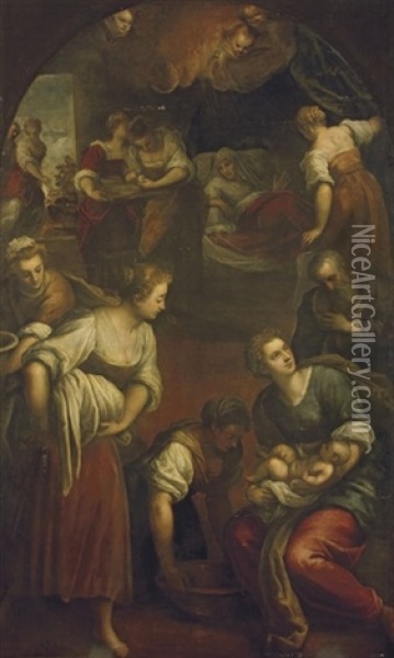 The Nativity Of The Virgin Oil Painting - Jacopo Palma il Giovane