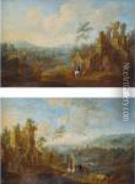 A Pair Of Extensive River Landscapes With Hawking Parties Before Cottages Oil Painting - Jan Griffier I