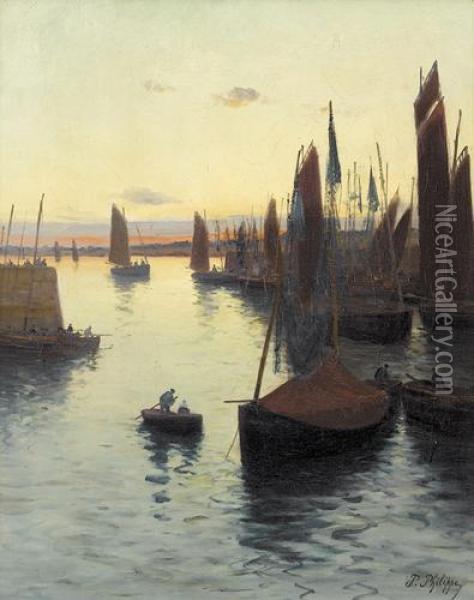 Abendliche Hafenpartie. Oil Painting - Paul Philippe