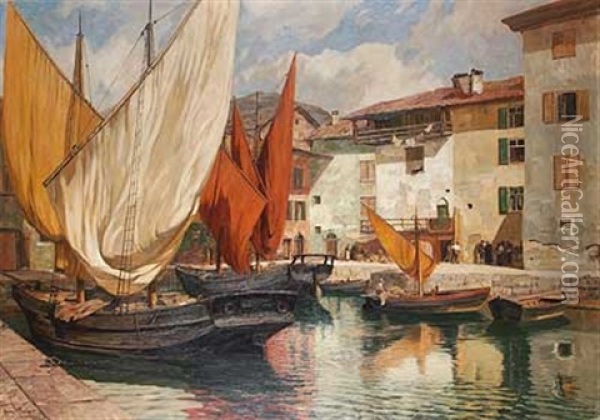 Italienische Hafenstadt Oil Painting - Georg Macco