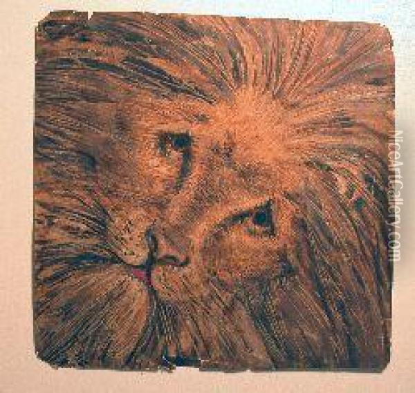 Study Of A Lion's Head Oil Painting - William Bell Scott