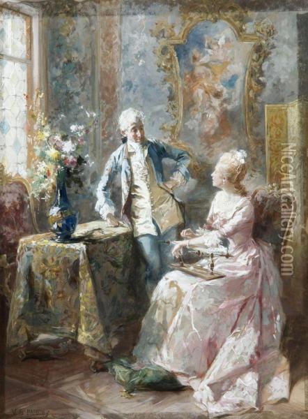 Couple Dans Un Interieur Baroque Oil Painting - Vicente Garcia de Paredes