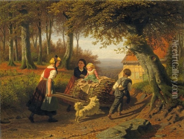 Heimkehr Vom Reisigsammeln Oil Painting - Christian Eduard Boettcher