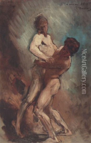 Jacob Se Battant Avec L'ange Oil Painting - Leon Bonnat