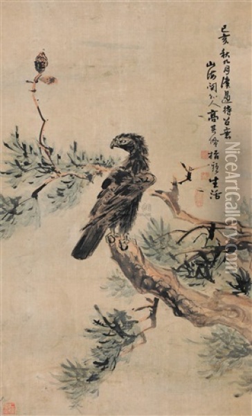 Eagle On The Ping Tree Oil Painting -  Gao Qipei