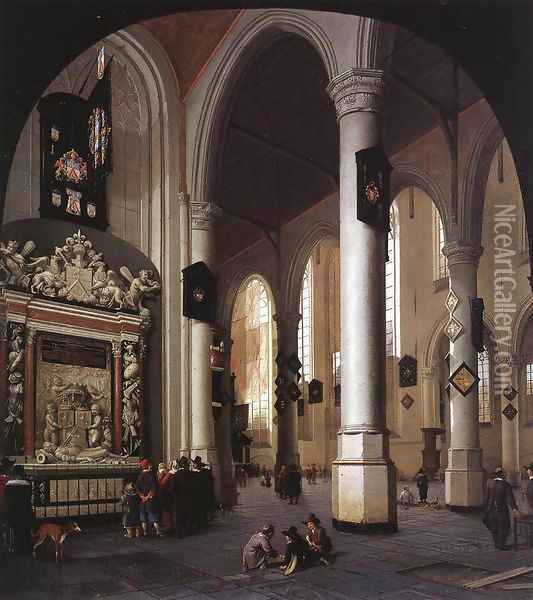 Interior of the Oude Kerk, Delft, with the Tomb of Admiral Tromp Oil Painting - Hendrick Van Vliet