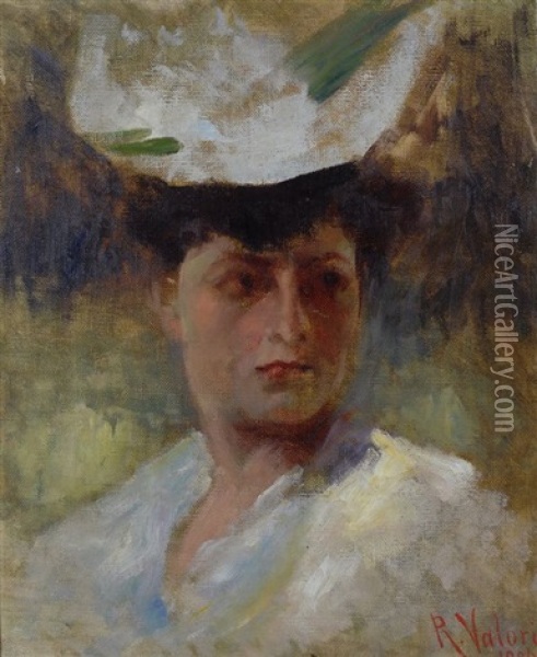 Donna Con Cappellino Bianco Oil Painting - Romano Valori