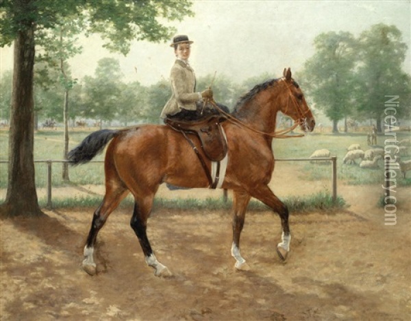 Morning Ride In Hyde Park Oil Painting - James Prinsep Barnes Beadle