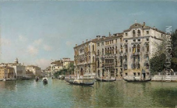 Gondoliers On The Grand Canal Near The Ca D'oro, Venice Oil Painting - Federico del Campo