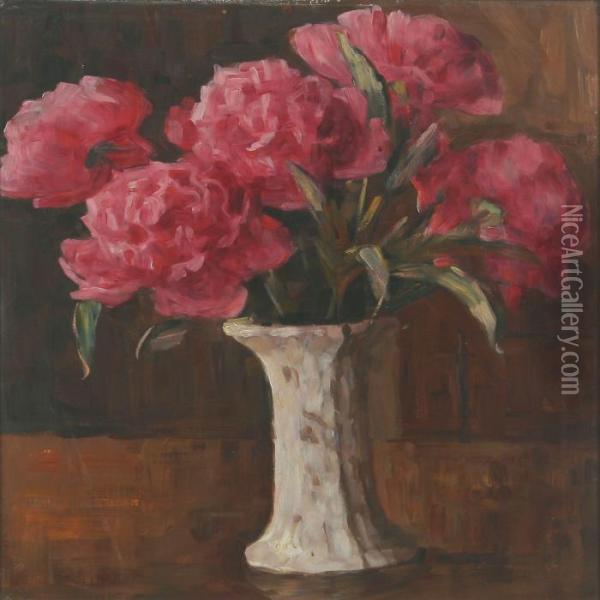 Interior With Peony In A Vase Oil Painting - Fritz Syberg