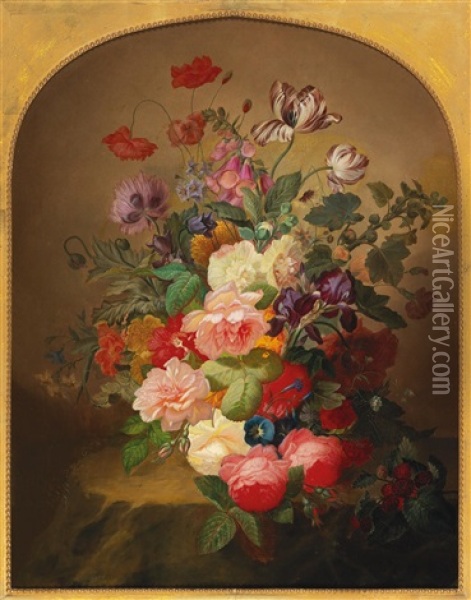 Large Bouquet Of Flowers With Tulips Oil Painting - Arnoldus Bloemers
