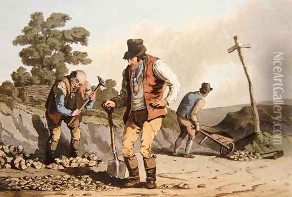 Stone Breakers, from Costume of Yorkshire engraved by Robert Havell (1769-1832) 1814 Oil Painting - George Walker