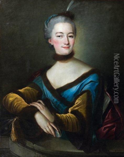 Portrait De Femme A L'aigrette Oil Painting - Charles-Amedee-Philippe van Loo