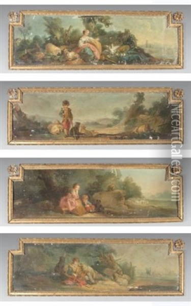 Scenes Pastorales (4 Works) Oil Painting - Jean Baptiste Huet