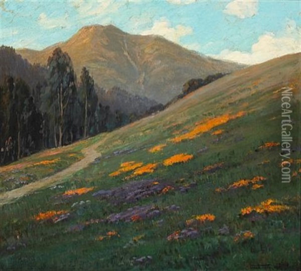 Mt. Tamalpais With Poppies Oil Painting - Jean J. Pfister