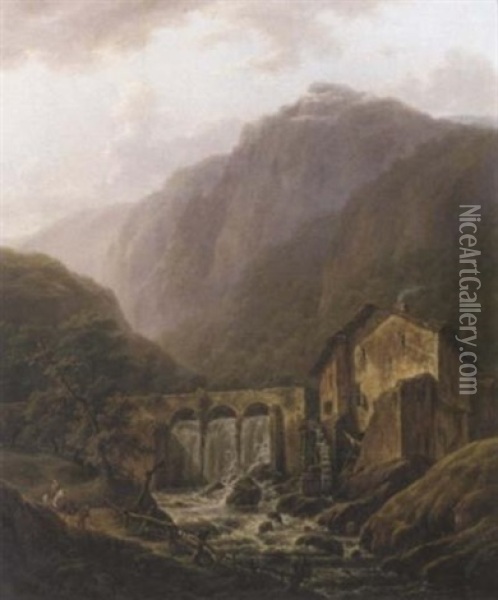 Watermill On A Mountainside Oil Painting - Hendrick Van Assche