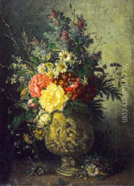 Stilleben Med Blommor I Vas Oil Painting - Franz Hohenberger