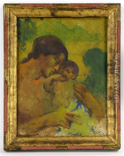Indonesian Portrait Of Mother And Child Oil Painting - Paul Gauguin