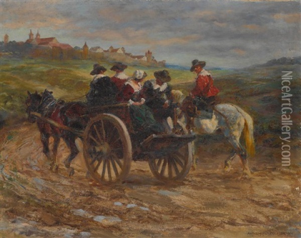 Musketiere Mit Einer Magd Oil Painting - Anton Hoffmann