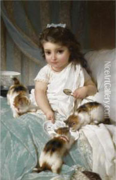 Kittens (chatons) Oil Painting - Emile Munier