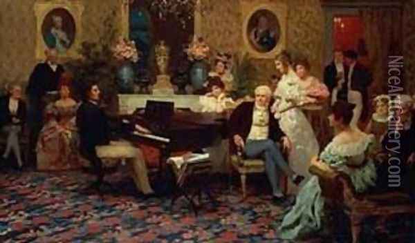 Chopin Playing the Piano in Prince Radziwill's Salon, 1887 Oil Painting - Henryk Hector Siemiradzki