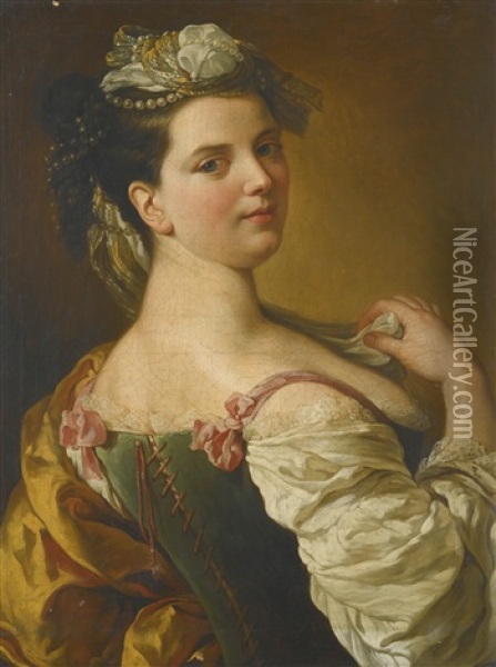 Portrait Of A Young Girl As A Shepherdess Oil Painting - Pier Leone Ghezzi