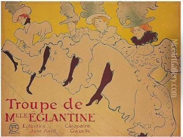 La Troupe De Mademoiselle Eglantine (w. Posters 21c) Oil Painting - Henri De Toulouse-Lautrec
